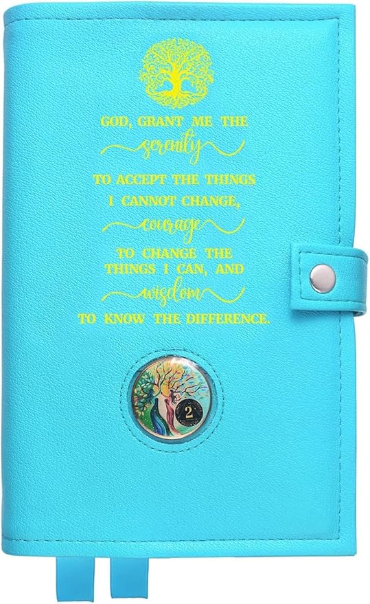 LParkin AA Big Book Cover for Big Book (Hardcover) & 12&12 - Durable PU Leather with Serenity Prayer Design, AA Book Cover with Coin Holder & Sobriety Bookmarks (Green God Grant Me)