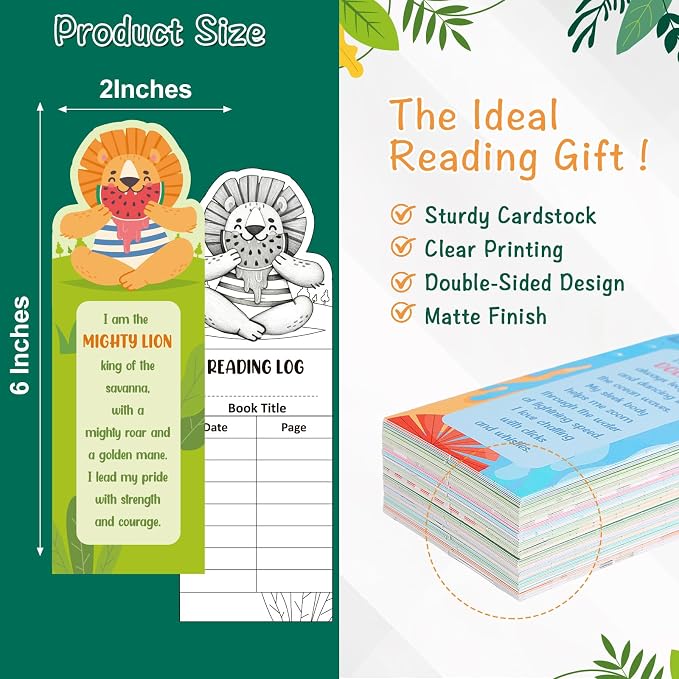 WSICSE 100 Pcs Bookmarks for Kids, 25 Fun Animal Facts Double-Sided Book Marks for Reading Classroom Rewards Student Incentives Back to School Gifts
