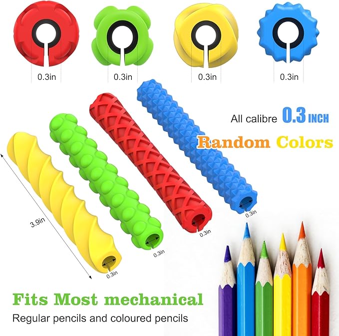 BUSOHA 4 Pack Textured Silicone Pencil Grips - Textured Sensory Fidget Squishy Pencil Grips for Handwriting ADHD Tools Gift for Anxiety Relief Items Stocking Stuffers