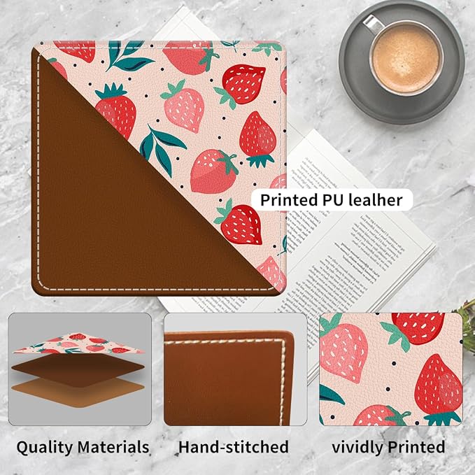 Cute Leather Bookmarks, Fun Triangle Making Corner Bookmark, Book Accessories for Reading Book Lovers, Unbreakable Page Markers for Women Men Cute Pink Strawberry