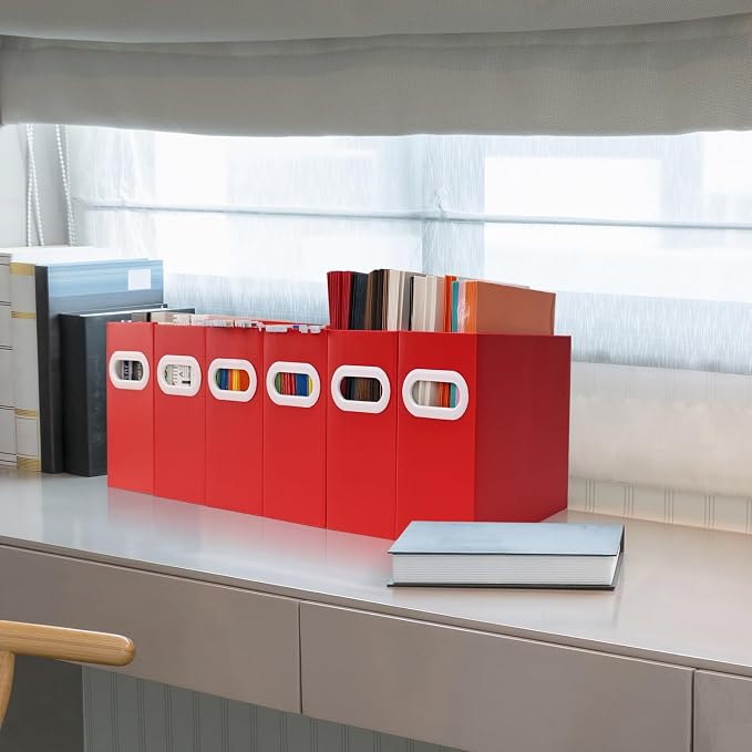 Collapsible File Organizer Box with Handle – Cardboard Hanging File Folder Storage Crate for Desk, Office, School, or Home – Colorful Portable Filing Box, Document Organizer, Magazine Holder
