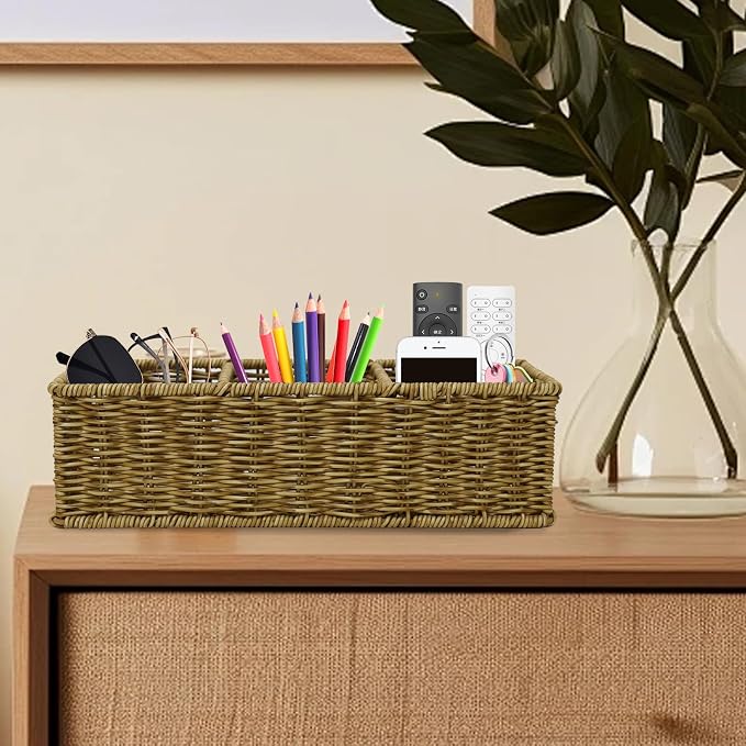 Remote Control Holder with Compartments, Multi-Slot Desk Organizers for Office Supplies, Pen Organizer for Desk,Makeup Brush Holder, Modern Stationary Organizer for Living Room or Home Office