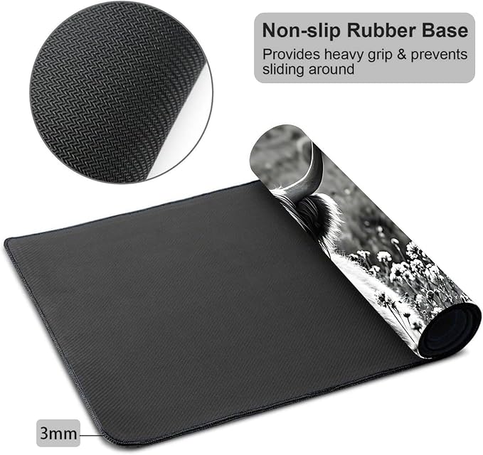 Mouse Pad Gaming Mousepad 31.5x11.8 Inch XXL Large + Coasters,Desk Mat with Stitched Edges, Non-Slip Rubber Base, Thick Mouse Pad for Computer, Laptop, Office & Home - Gray Highland Cow