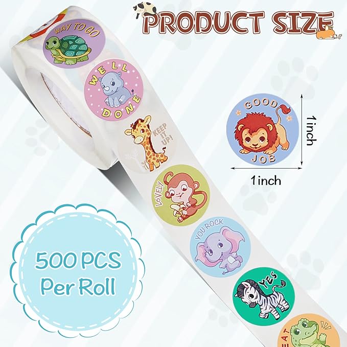 Outus 3 Rolls Motivational Stickers for Kids, 1500 Pcs Inspirational Cartoon Reward Stickers Teacher Supplies for Potty Training School Classroom Students Prizes, 24 Designs(Chic Style)