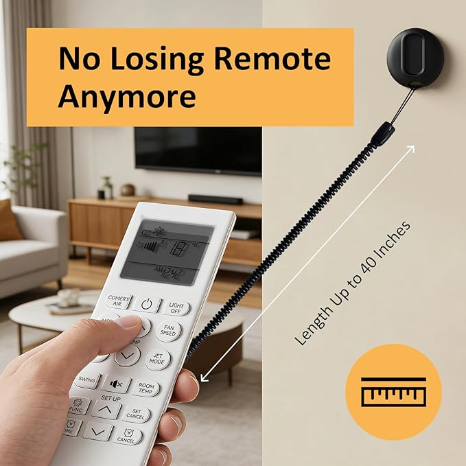 Magnetic Remote Control Holder with Security Cable Self-Adhesive Wall Mount, 3 Pack Silicone Organizer Retractable Anti-Loss Storage Wall Holder for TV, Fan and Air Conditioner Remote Control Black