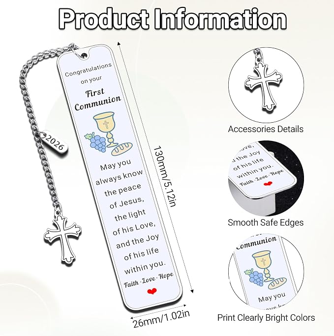 2026 First Communion Gifts for Boys Girls 1st Communion Party Favors Gifts for Boys Girls Bookmark Christian Easter Basket Stuffers for Teens Teenage Boy Girl Catholic Religious Easter Gift for Kids