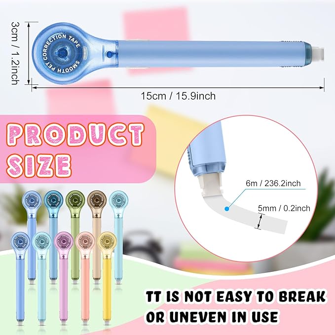 Gersoniel 10 Pack Correction Tape Pen Correctional Ink Tape Push Pull Protective, Easy to Use Applicator for School Office Supplies, 0.2 x 236 Inch (Dessert Colors)