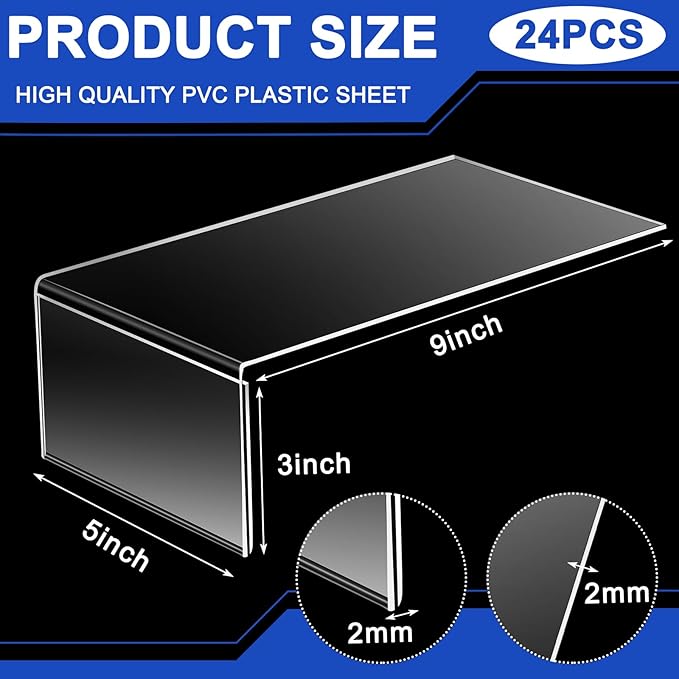 Feifeiya 24 Pcs Acrylic Library Moveable Shelf Label Holders Bulk Talker 5" x 3" Clear Shelf Display Markers Retail Label Tags for Office Home Classroom Office Book Shelve