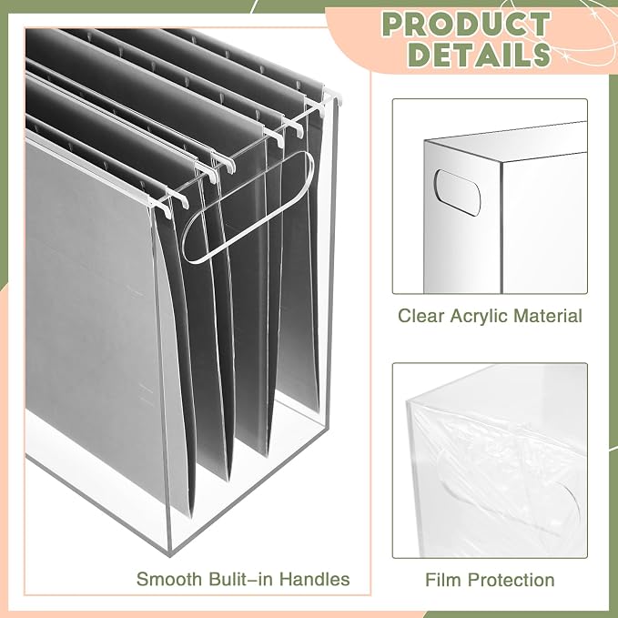 Thenshop 6 Pcs Acrylic File Organizer Acrylic Desktop File Box with Handle Hanging Folder Clear Holder Filing Box for Office Home School Letter Size Folder Storage, 12.2 x 5.5 x 9.4 Inch