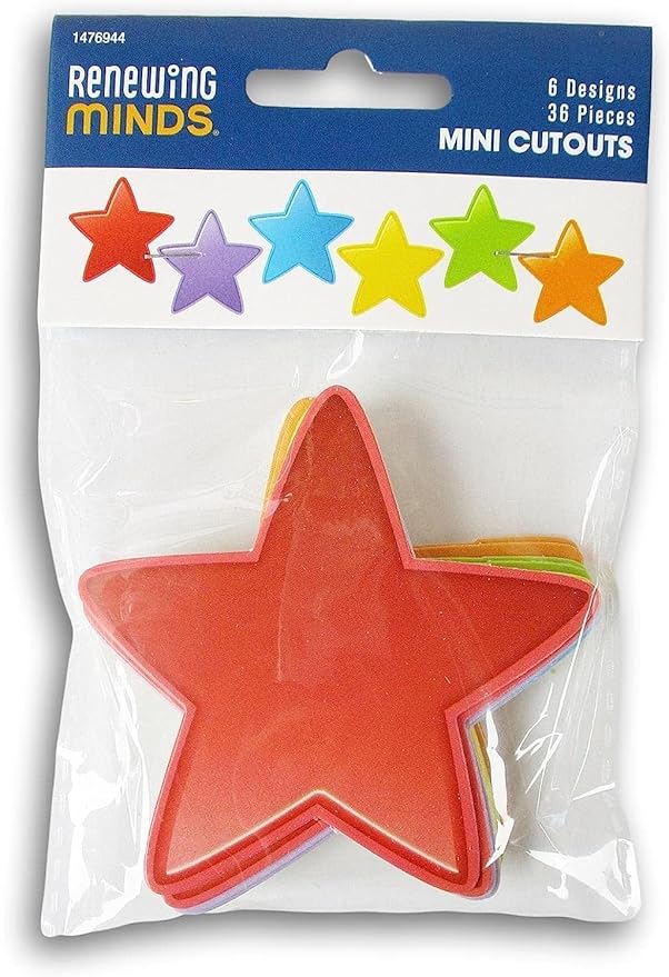 36 Star Cut-Outs Cardstock Bulletin Board Accent - 6 Colors - DIY Crafts 3 Inch Shapes