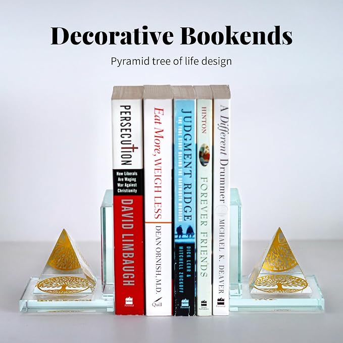 Crystal Bookends for Shelves 1 Pair, Glass Decorative Book Ends for Heavy Books, Non-Skid Book Stopper for Home Office School Supplies