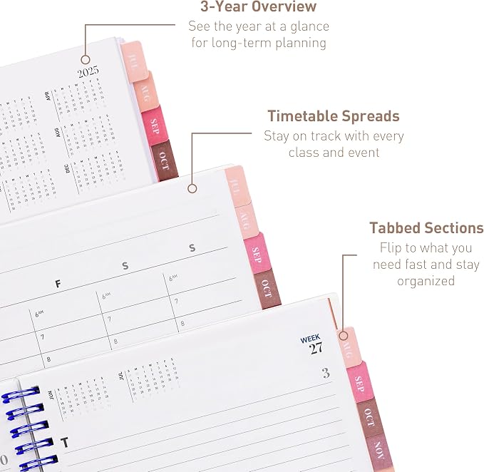 Rileys Academic Planner 2025-2026, Daily, Weekly & Monthly Planner, July 2025 - June 2026, Student Notes Pages, Twin-Wire Binding, Weekly Agenda for School & Work (8 x 6-Inches, Blue, Chunky)