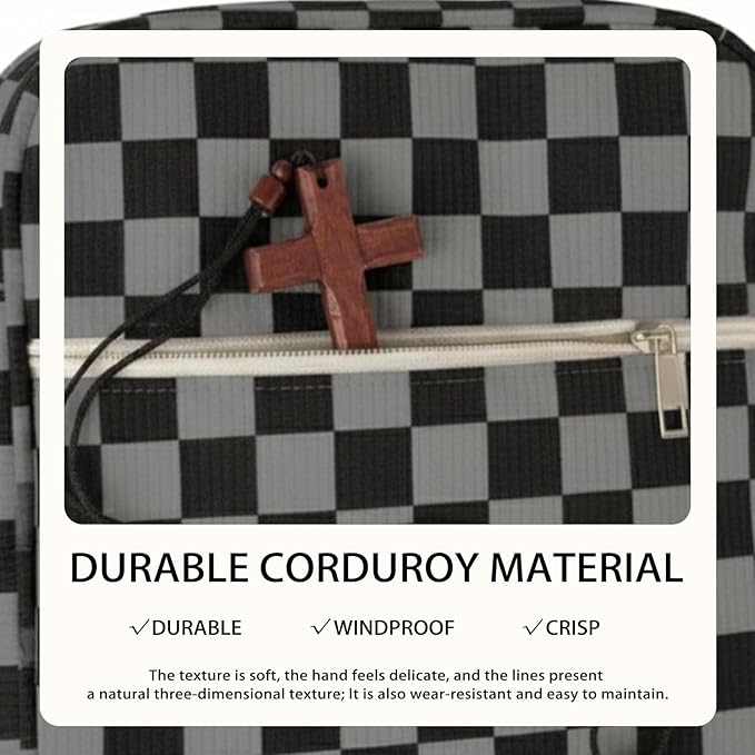 Bible Cover Case for Women Corduroy Bible Case for Girls Large Bible Cover with Handle Bible Study Supplies Accessories Christian Gifts for Women (Black Grey-Checkered, Medium)