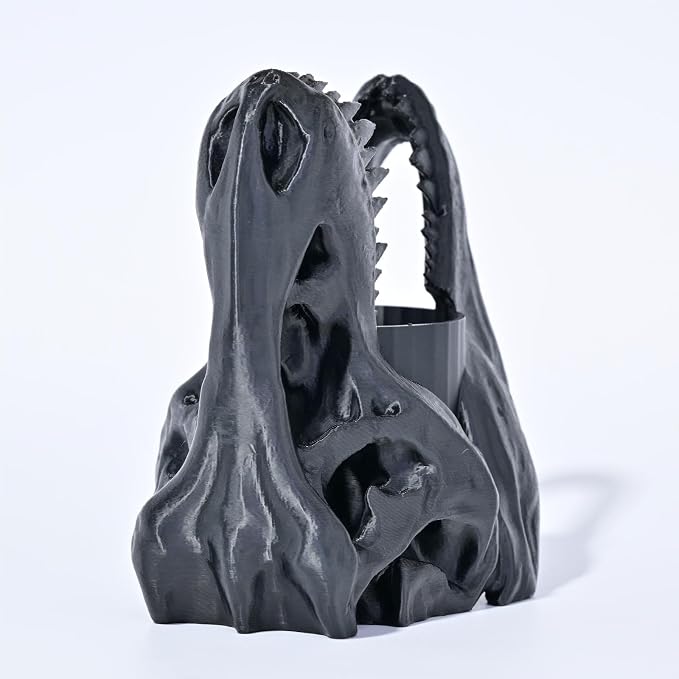 Dinosaur Pen Holder, Dinosaur Skull Figurine Pencil Holder for Office Desk Decor, Funny Easter Gifts for Men Boys Room Decor, Cool Black T-Rex Desktop Organizer