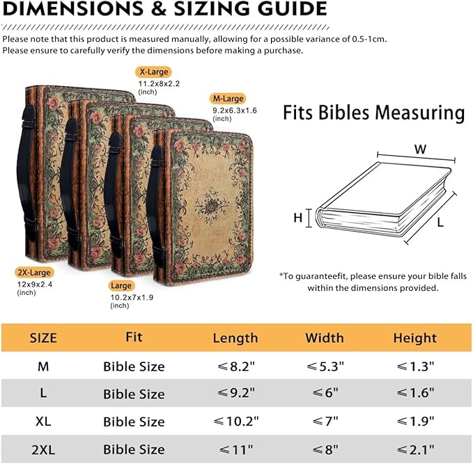 Retro Style Bible Book Cover Flower Bible Book Carrying Case Christianity Bible Accessories Bible Case Girls Bible Bags-Size：L