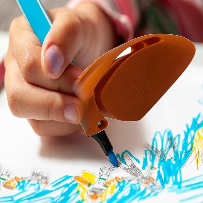 Assistive Writing & Drawing Device, Adaptive Tool for Easy Sketching and Note-Taking, Promoting Independence Better Control Finger Holder Tool for Both Left Right Hands (Orange)