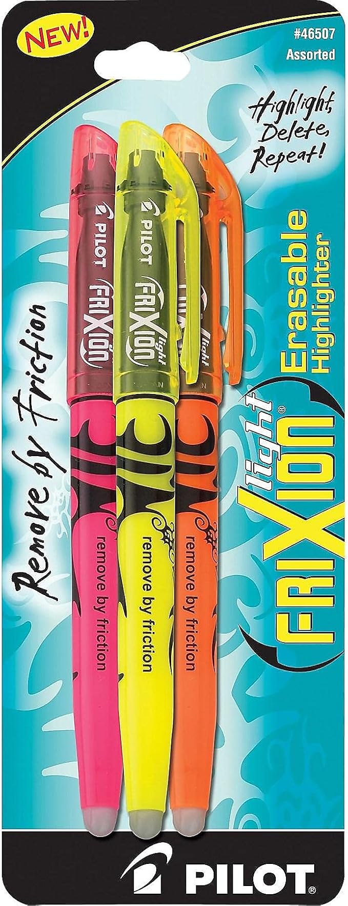 Pilot FriXion Light Pastel Erasable Highlighters, Chisel Tip, Pack of 3, Assorted Colors Aesthetic Highlighters - Ideal for School, Journaling, and Office Use