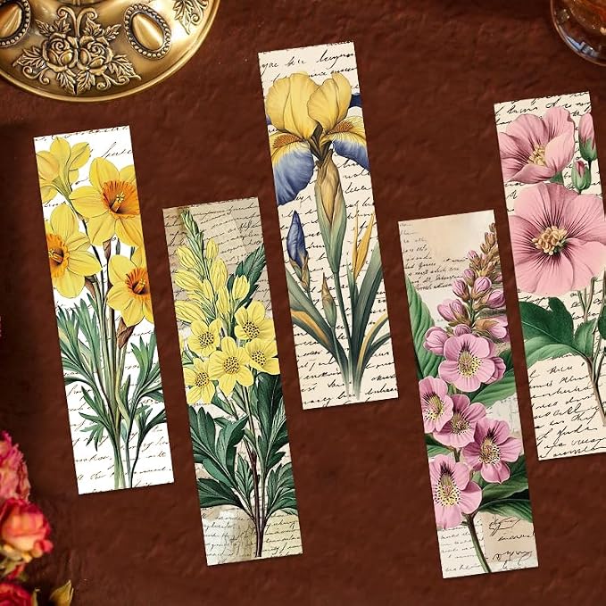 30PCS Nature Pictures of Flowers Paper Bookmarks for Book Lovers, Vintage Aesthetic Bookmark Simple Style Book Accessories Natural Style Book Marks,Boxed Bookmarks Set as Gifts for Students