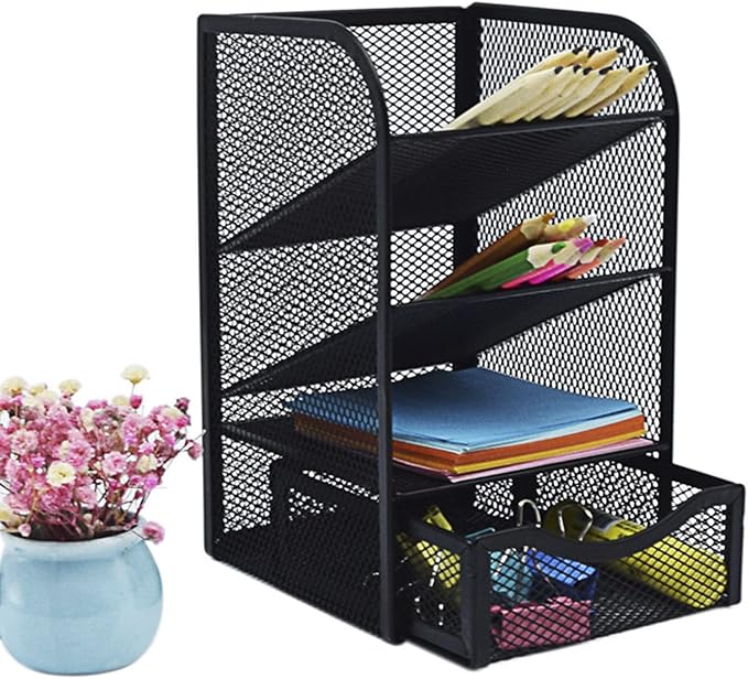 Mesh Desk Organizer - Multi-Functional Pen Holder and Desktop Stationary Organizer for School, Home Office, Art Supplies