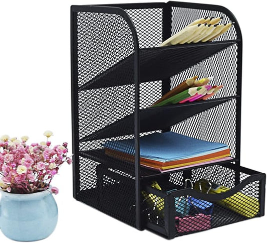 Mesh Desk Organizer - Multi-Functional Pen Holder and Desktop Stationary Organizer for School, Home Office, Art Supplies