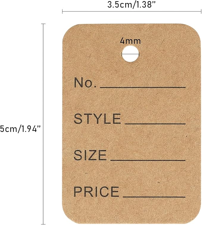jijAcraft 1000Pcs Price Tags, Brown Clothing Tag for Retail, Small Kraft Paper Tag for Labeling Price, Size, Number, Writable Price Tags for Business Supplies Selling Jewlry, Clothes (1.9" X 1.4")