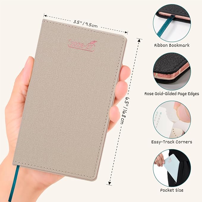 BEZEND Pocket Monthly Planner 2026 2027 Extra Thin & Light (Slim 3.5" x 6.5"), 18-Month Academic Mini Calendar (Jul 26 - Dec 27), Ideal for Students & Professionals, PU Leather Softcover - Beige