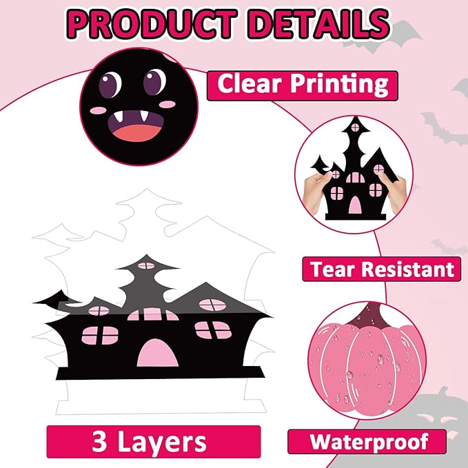 Halloween Classroom Bulletin Board Decoration Halloween Ghost Bulletin Board Set Decor Pink Black Ghost Boo Spider Cutouts Bat Castle Classroom Decoration for School Home Wall Party Decor