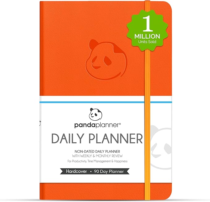 Panda Planner Classic A5 Daily Planner 2026 – Undated Quarterly Productivity Planner with Hourly Schedule, To Do List, Daily Journal, Goal Planner, Habit Tracker & Gratitude Organizer for Home/Office – Orange