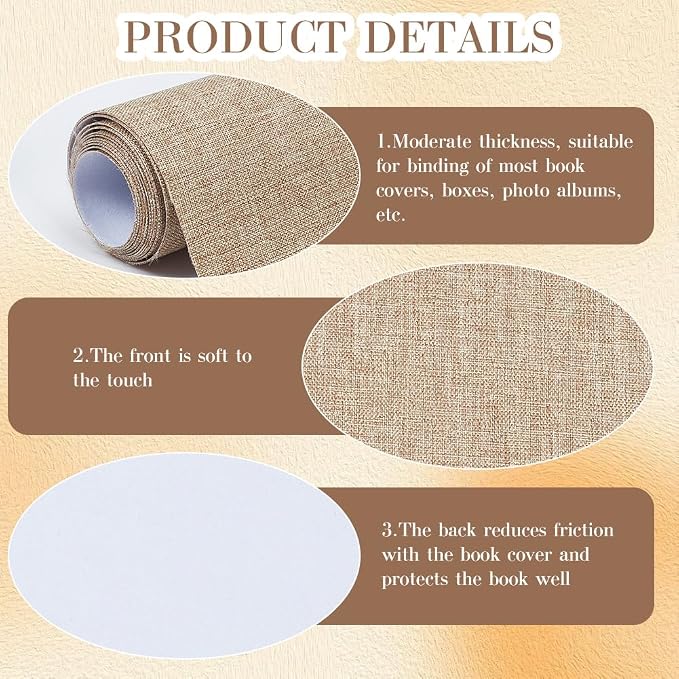 CRASPIRE 51 x 11.8 Inch Book Binding Cloth Tan Fabric Book Cover Surface Paper Backed Linen Polyester Fabric Woven Bookcover for Books Album Scrapbooking Archival DIY Covering Bookbinding Protector