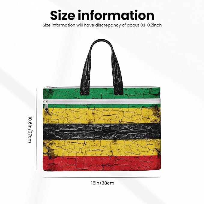Foldable Canvas Zipper File Pouch Red Yellow Green Rasta Flag Stripes, Waterproof Document Storage Bag with Handle for Office Cross Stitch