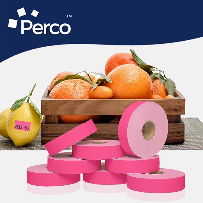 Perco Fluorescent Pink Pricing Labels for Monarch 1131 Price Gun – 8 Sleeves, 64 Rolls Value Pack - 160,000 Price Marking Labels – with Ink Rolls Included