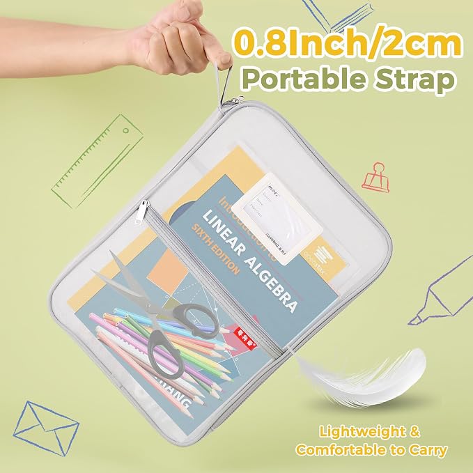 Pendancy Mesh Zipper Pouch 14.8x10.8 in Transparent Lightweight Nylon File Folders, A4 Size Multi-layer Subject Document Organizer Accessories Storage bag for Office and School Supplies(Gray)