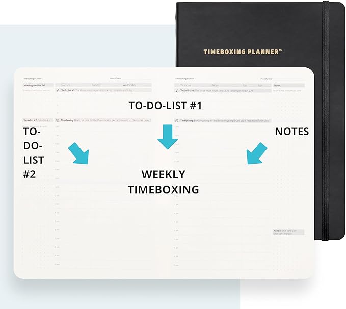 Timeboxing Planner - Structure to Turn To-Do into DONE | 52-Week Undated Organizer for Students & Busy People | 7×9 Flexible Cover - Black