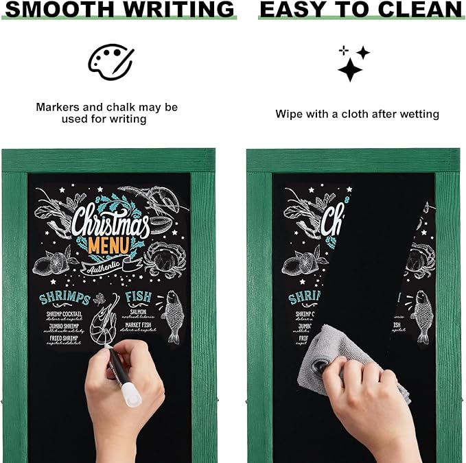 Large Sandwich A-Frame Chalkboard Sign - 40 x 20 Inches Green Magnetic Wooden Chalk Board for Sidewalk, Stand up Double-Sided Outdoor Easel Display for Restaurant Cafe Shop Wedding Party or Business