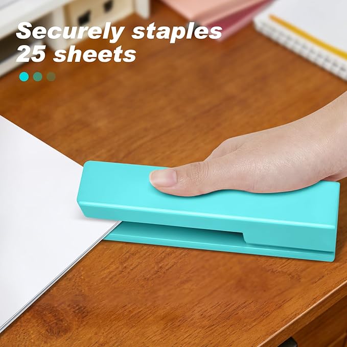 Stapler 25 Sheet Capacity with 830 Staples and Staple Remover, Full Strip Staplers for Desk, No Jam, Non-Slip for Office & School, Green