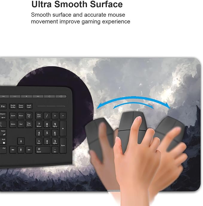 Large Gaming Mouse Pad, 35.4x15.7 Inch Dark Eclipse Fantasy Desk Mat with Non-Slip Base and Stitched Edges for Computer Keyboard and Mouse