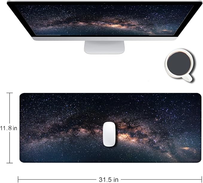 Large Gaming Mouse Pad with Stitched Edges, Galaxy Desk Mat, Extended XL Keyboard Pad, Non-Slip Rubber Base Desk Pad for Keyboard and Mouse, 31.5X11.8 inch