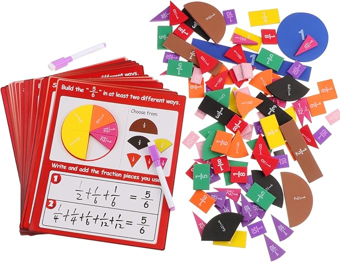 Magnetic Math Fraction Manipulatives, Magnet Fraction Circles Tiles Plus 14 Activity Card, Fractions Puzzle Learn & Compare, Tool Math Teachingroom Manipul Homeschool Elementary Supplies
