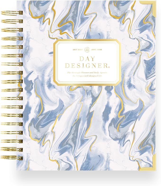 Day Designer Mini Daily Academic Year Planner Calendar, July - June, Glossy Laminated Cover, Wirebound, Laminated Tabs, Storage Pocket, Includes Stickers & Snap-In Ruler, Azure (Azure- 2025/2026, 7.4" x 9.5")
