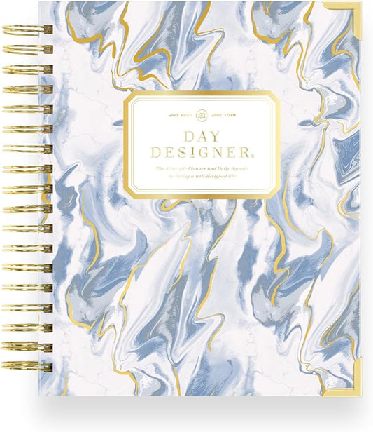 Day Designer Mini Daily Academic Year Planner Calendar, July - June, Glossy Laminated Cover, Wirebound, Laminated Tabs, Storage Pocket, Includes Stickers & Snap-In Ruler, Azure (Azure- 2025/2026, 7.4" x 9.5")