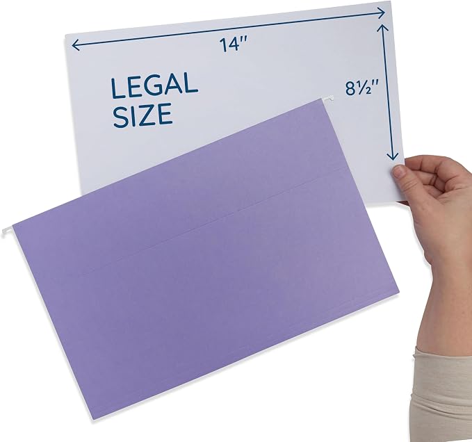 25 Blue Summit Supplies Legal Size Hanging File Folders - Assorted Gem Tone Colors (Turquoise, Teal, Coral, Purple, Magenta), Durable 11pt Paper, Plastic Tabs and Inserts Included