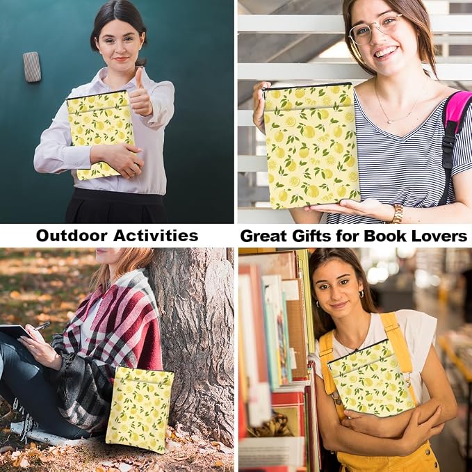 Book Sleeve Book Lovers Gifts Waterproof Books Pouch Protector Cover Reading Accessories Gifts for Women Girls Bookworm Coworker Sister Reader Librarian Birthday Graduation Christmas, Lemon Lover Gift