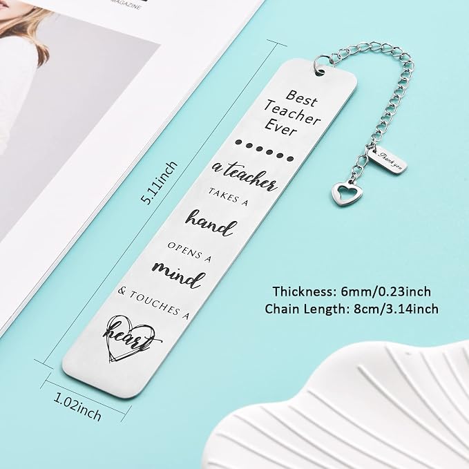 Teacher Gifts for Women Men, Teacher Graduation Gifts - Best Teacher Ever Thank You Appreciation Metal Bookmark Birthday Christmas Retirement Teacher Gifts from Students