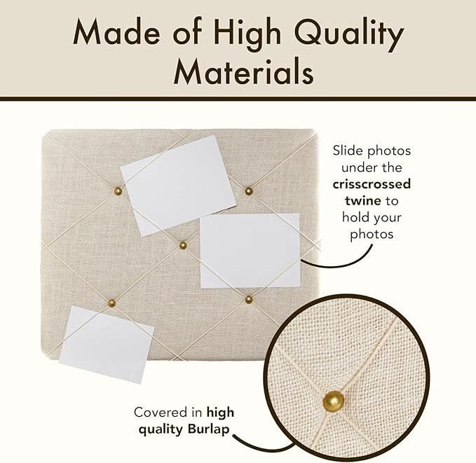 White Burlap Covered with Criss-Cross Twine Bulletin Picture & Memo Board, 11.75 x 15.75