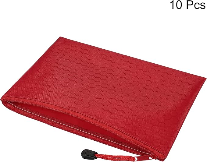 PATIKIL Waterproof Zipper File Bags, 10 Pack A5 Size Document Pocket Storage Organizer Pouch for Travel Office Supply, Red