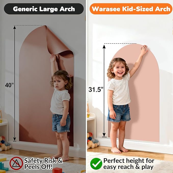 Magnetic Arch Wall Decal: Small 15.7" x 31.5" Vinyl Peel and Stick Chalkboard for Kids Playroom Classroom Home Use - Montessori Drawing Board for 1-3 Toddlers & 4-8 Children (Camel Pink)