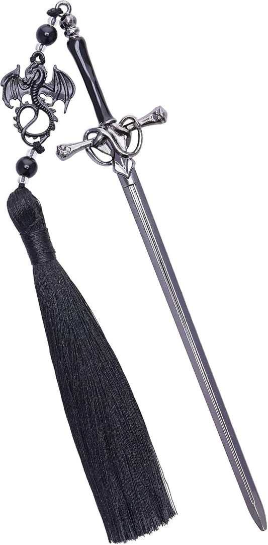 Fantasy Dragon Sword Bookmarks - Cool Fourth Wing Book Mark Gifts Reading Men Merch with Black Tassels Metal Page Markers Book Lovers Novel Fans Boy Bookish Student Teacher Birthday School
