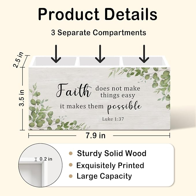 Sage Green Christian Pen Pencil Holder for Desk, Sage Christian Office Desk Accessories Decor, Faith Does Not Make Things Easy It Makes Things Possible Pen Holder Organizer for Farmhouse Home