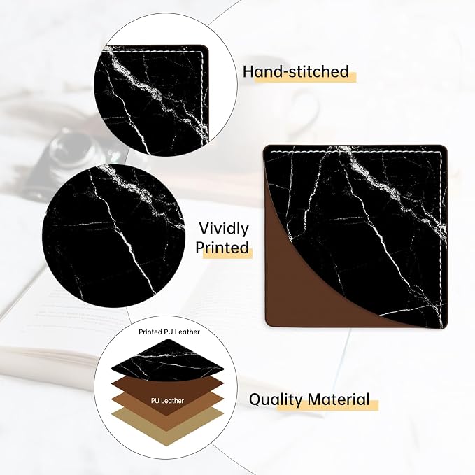 2 Pack Black and White Marble Leather Book Corner Bookmark, Durable Handmade Reading Accessories - Gifts for Readers, Women, Men, Teachers, Students