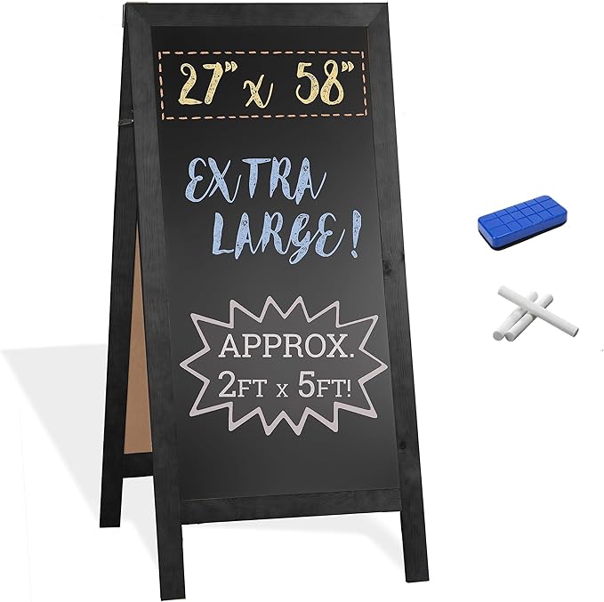 Ilyapa A-Frame Chalkboard Sidewalk Sign - 58 x 27 inches, Folding Standing Sandwich Sign – Sturdy Freestanding Black Magnetic Sandwich Menu Display